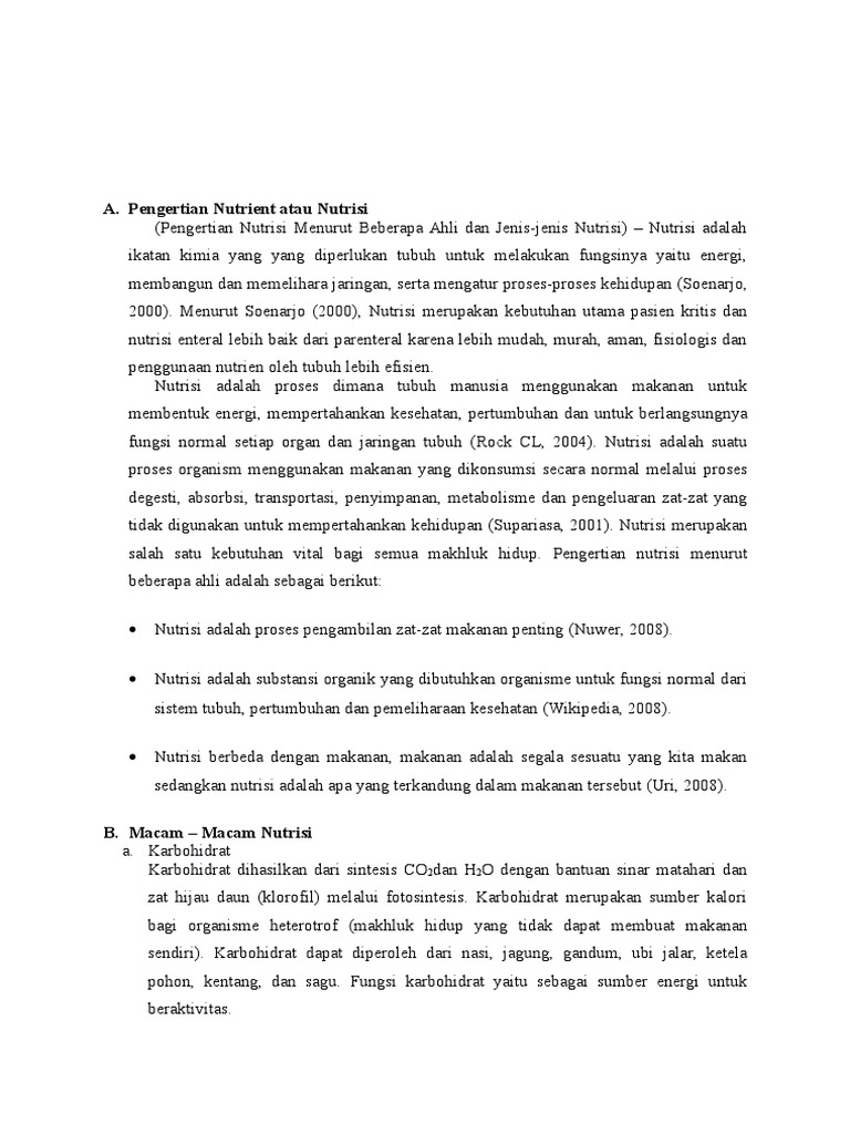 Pengertian Nutrient Atau Nutrisi