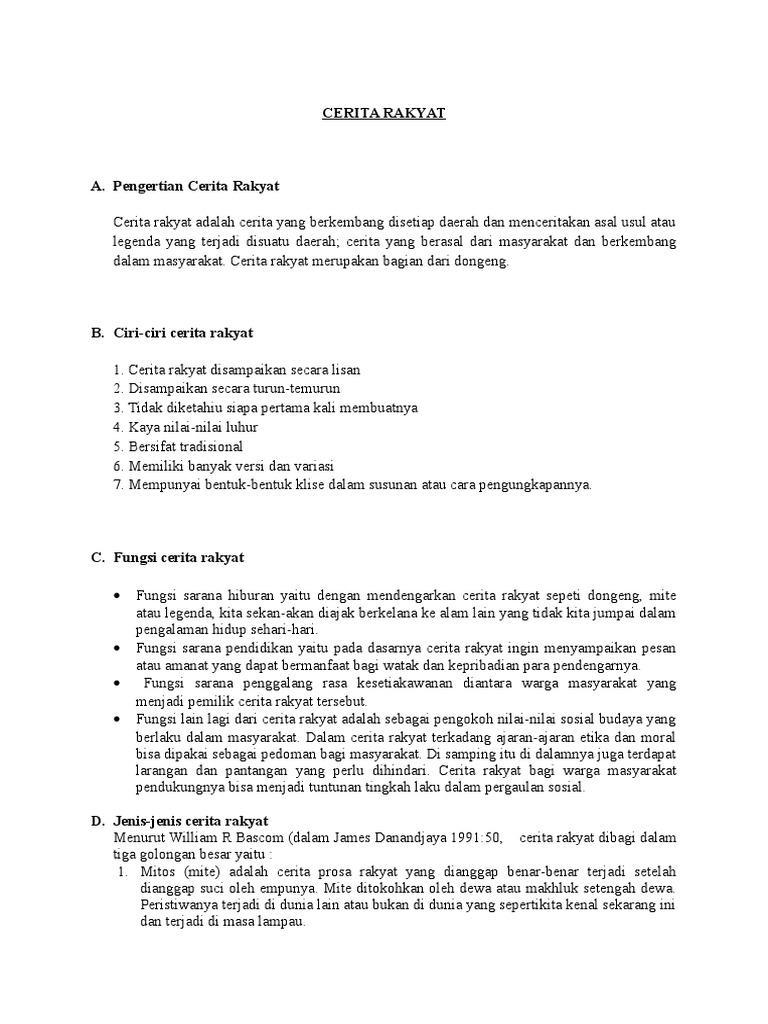 Sebutkan Jenis Jenis Teks Cerita Rakyat Berbagai Teks