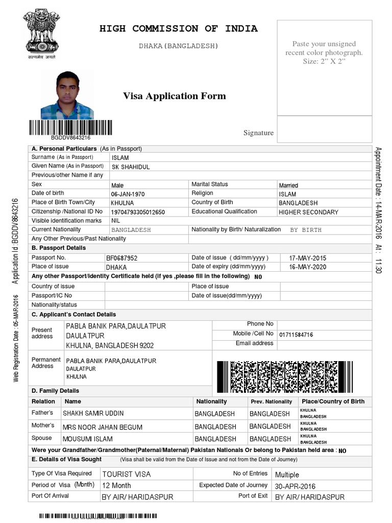 Sample Indian VISA Application Form | PDF | Travel Visa | Passport