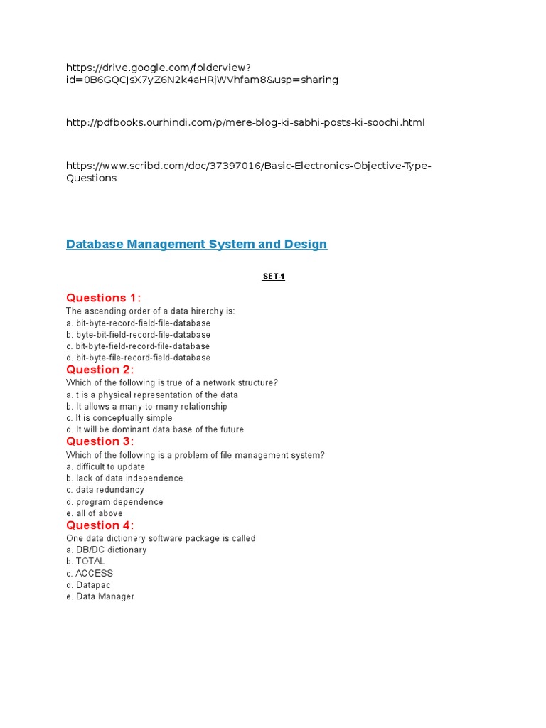 Database Management System MCQs Guide | PDF