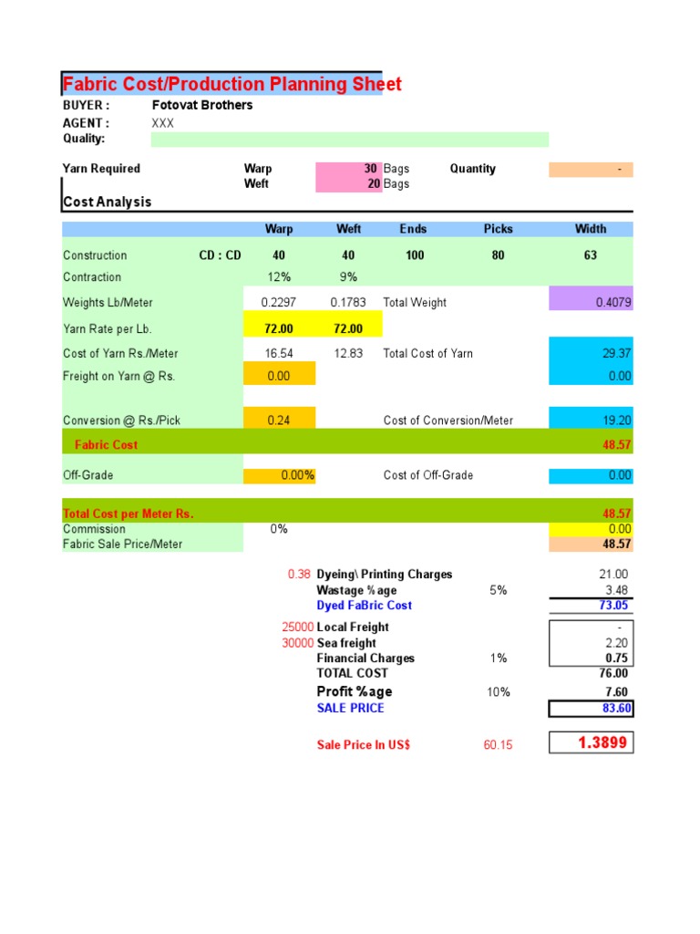 Fabric Costing and Production Analysis | PDF | Technology & Engineering
