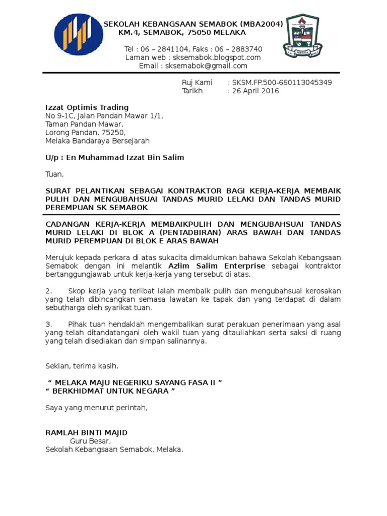 Contoh Surat Penyiapan Tapak Perhimpunan