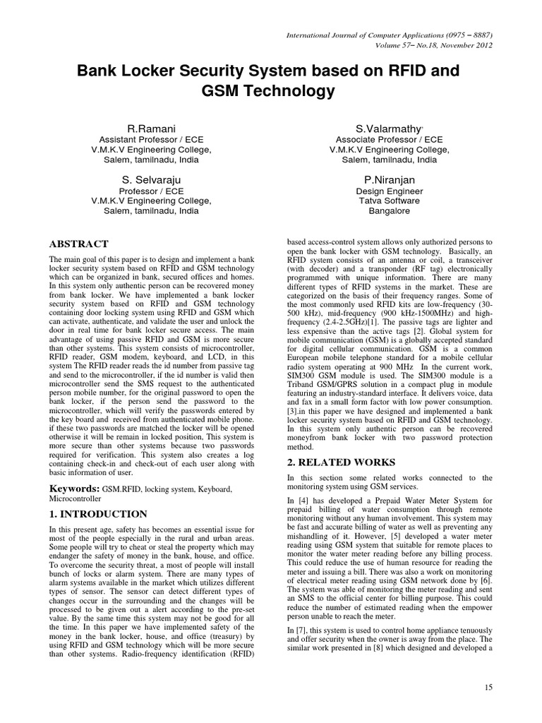 Bank Locker Security System Based On RFID and GSM Technology | PDF ...