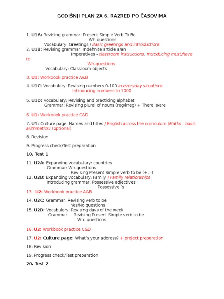 Sixth Grade English Curriculum Plan | PDF | Question | Verb