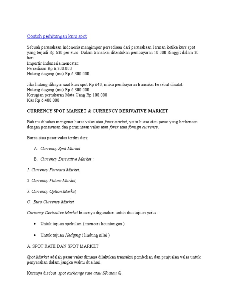 Contoh Perhitungan Kurs Spot