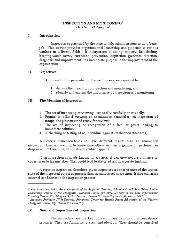 Importance of Inspection and Monitoring | PDF | Leadership | Employment