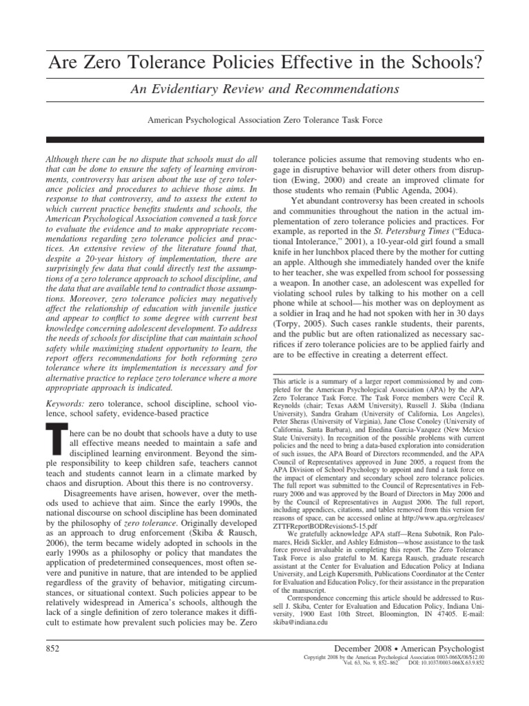 Are Zero Tolerance Policies Effective in Schs Classroom Management