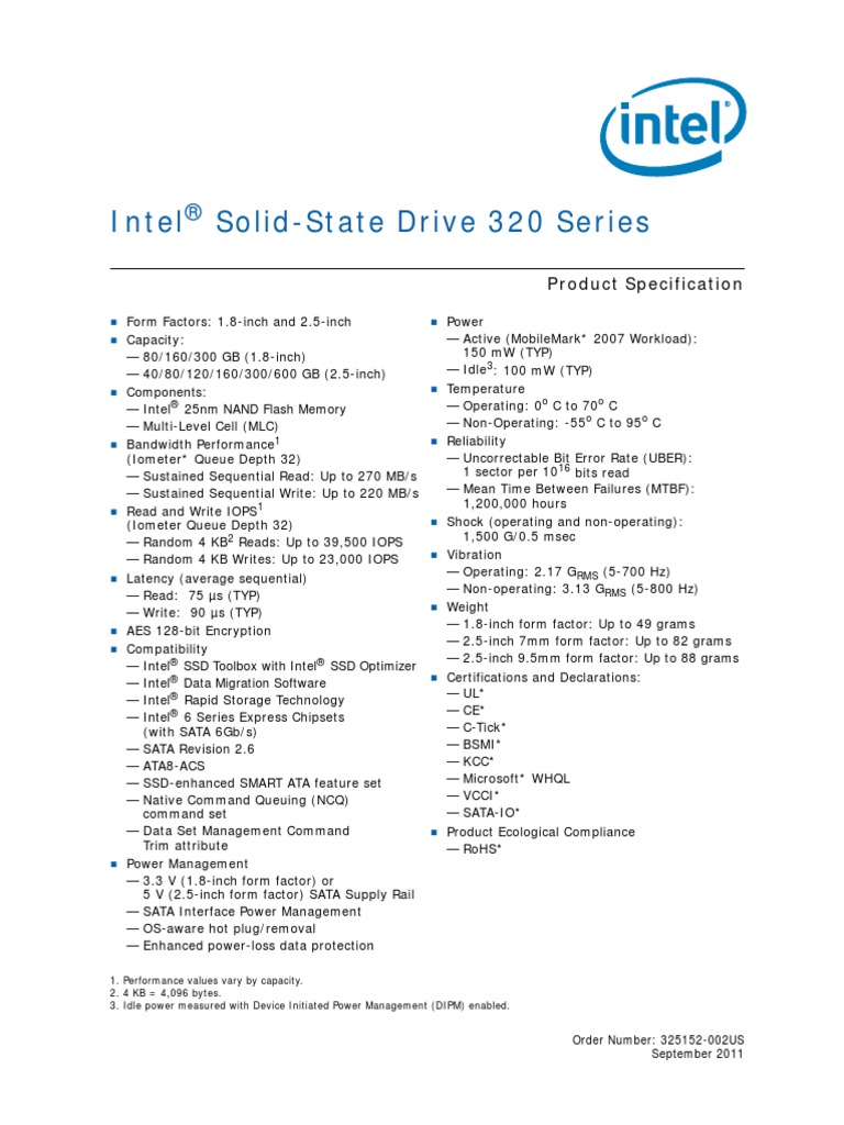 Ssd 320 Specification | Solid State Drive | Hard Disk Drive | Free 30 ...