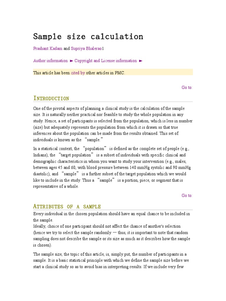 Sample Size Calculation Pdf Type I And Type Ii Errors Effect Size