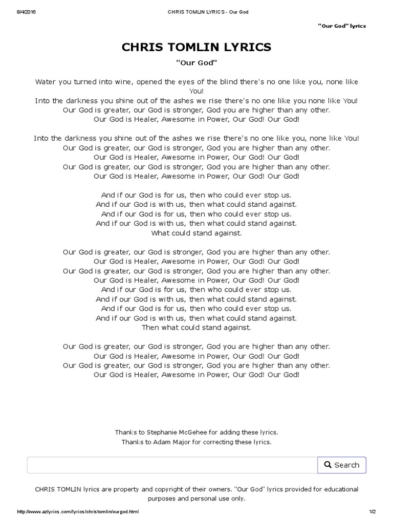 Chris Tomlin Lyrics Our God Letra Pdf