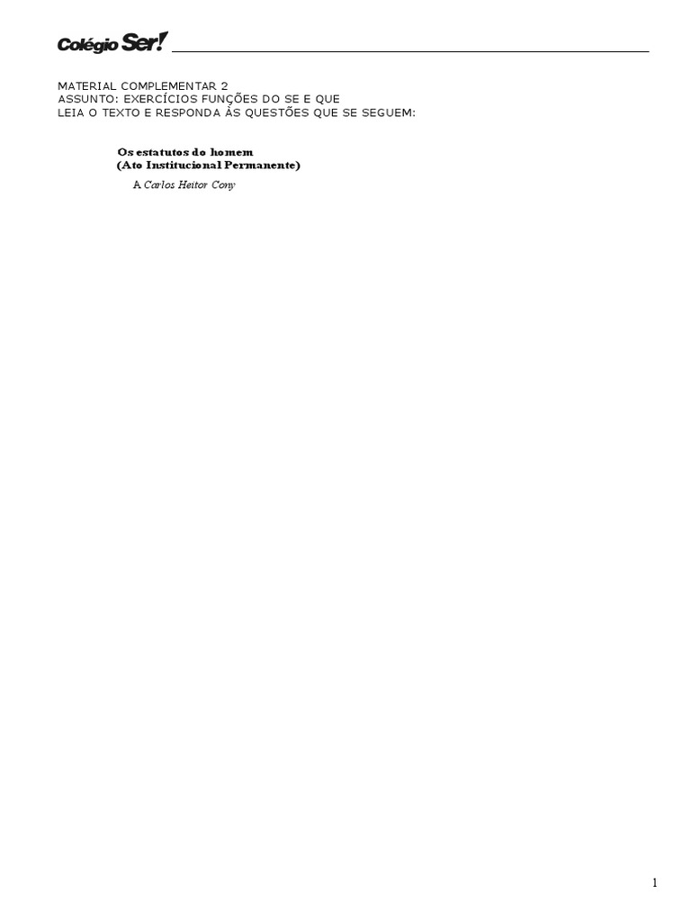 Material Complemetnar 2 Função Do Que E Se Pdf Assunto Gramática