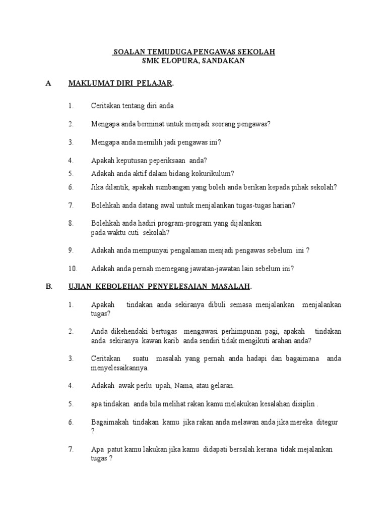 Tips Soalan Temuduga Pengawas Sekolah