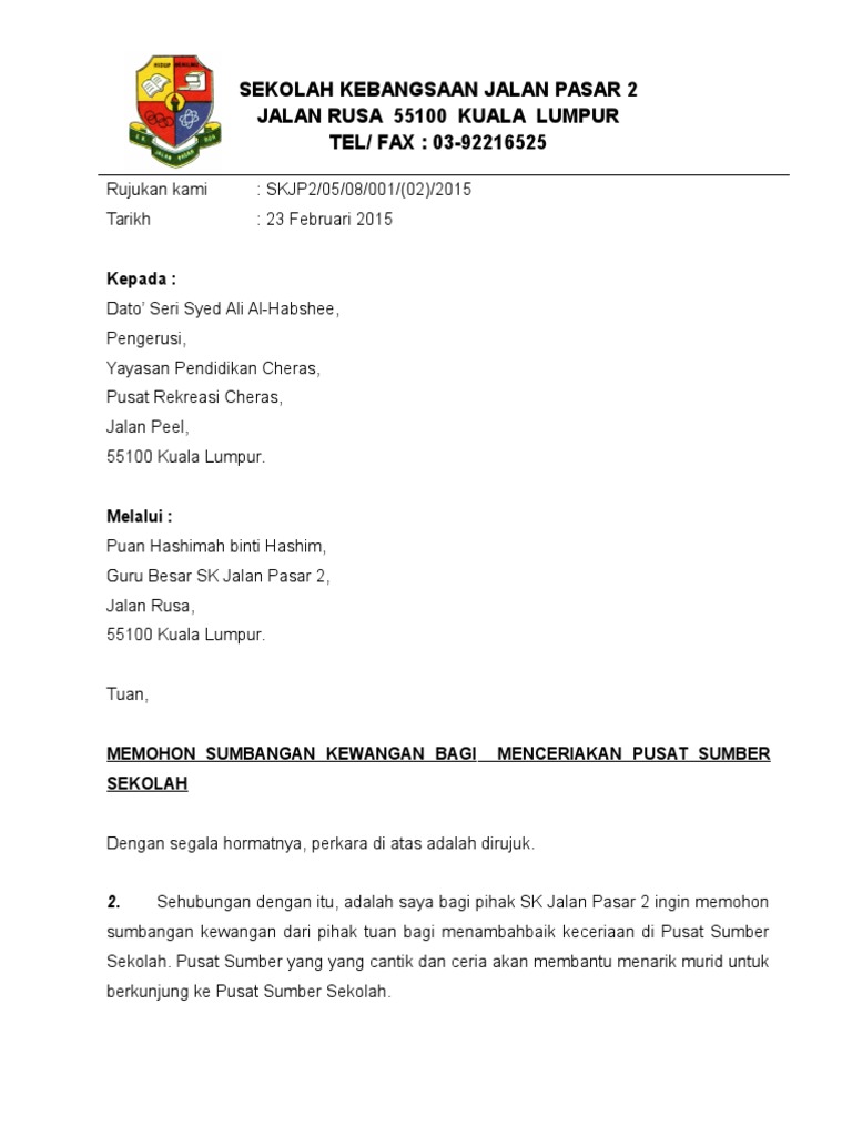 Surat Mohon Sumbangan Ypc 2015