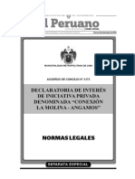 Acuerdo Concejo 1273 2014 MML-Declaratoria Conexion LaMolina Angamos