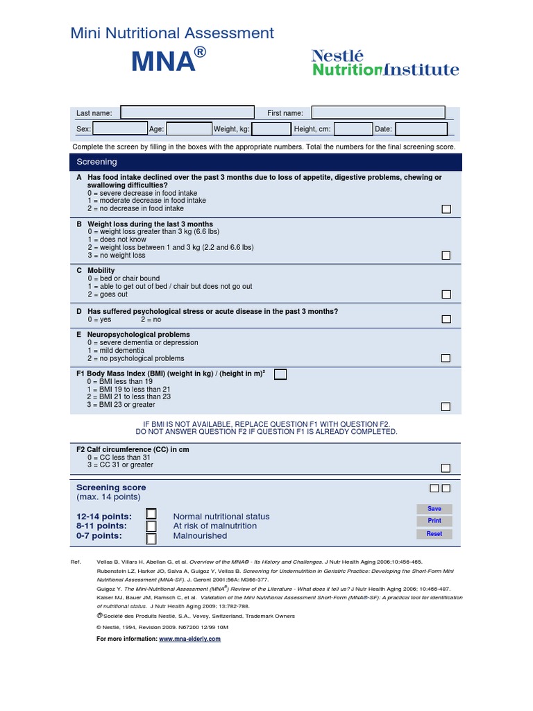 Mna Mini English | PDF | Body Mass Index | Weight Loss