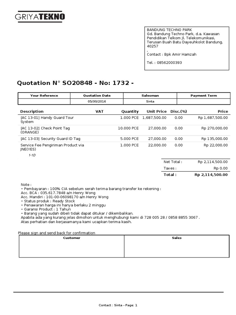 Quotation for Security Products and Services | PDF | Finance & Money ...