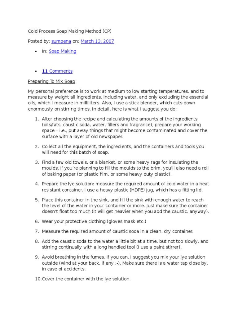 Cold Process Soap Making Guide | PDF | Soap | Sodium Hydroxide