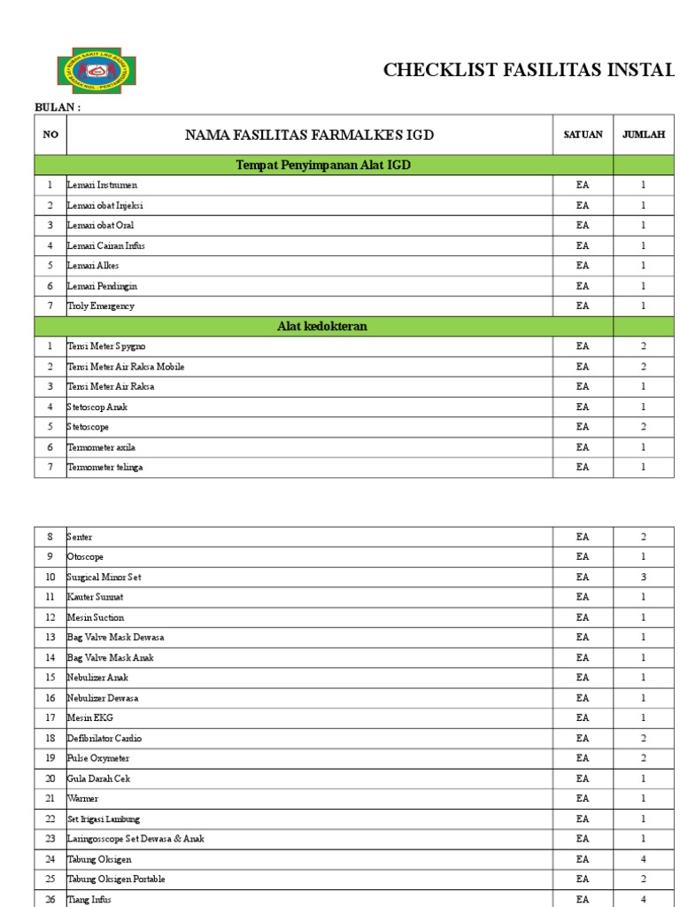 Checklist Igd & Ambulance PDF Medical Equipment Equipment