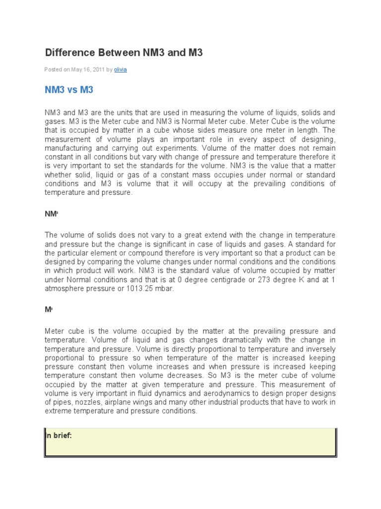 Difference Between NM3 and M3 PDF Pressure Volume — free download