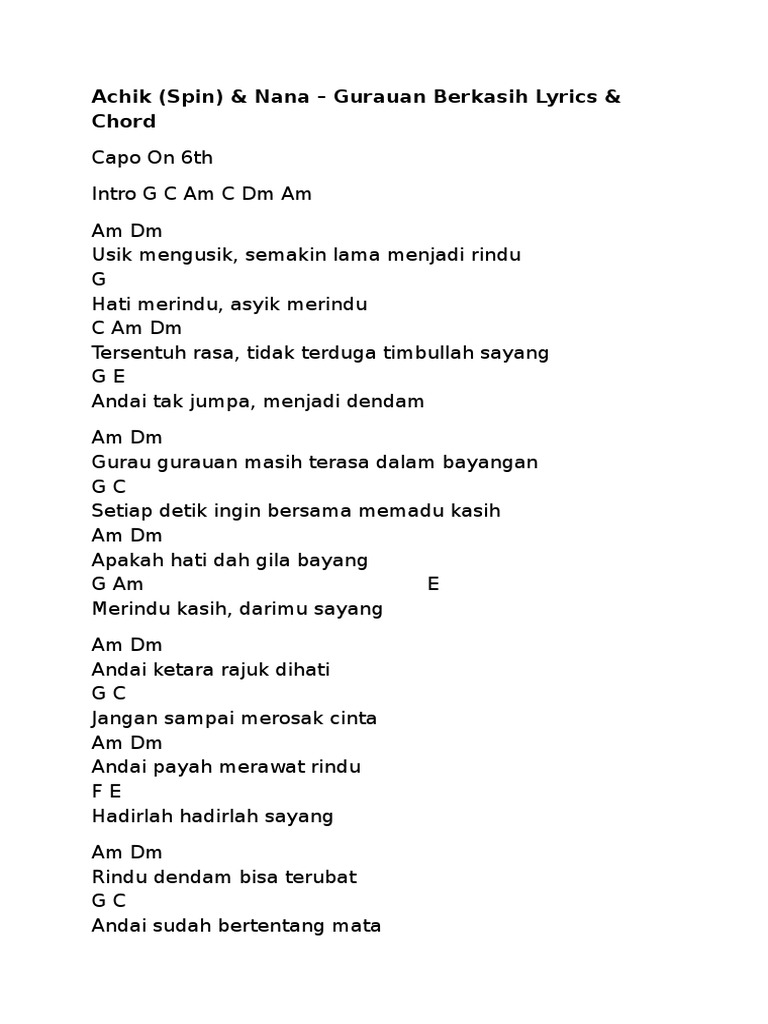 lirik lagu gurauan berkasih