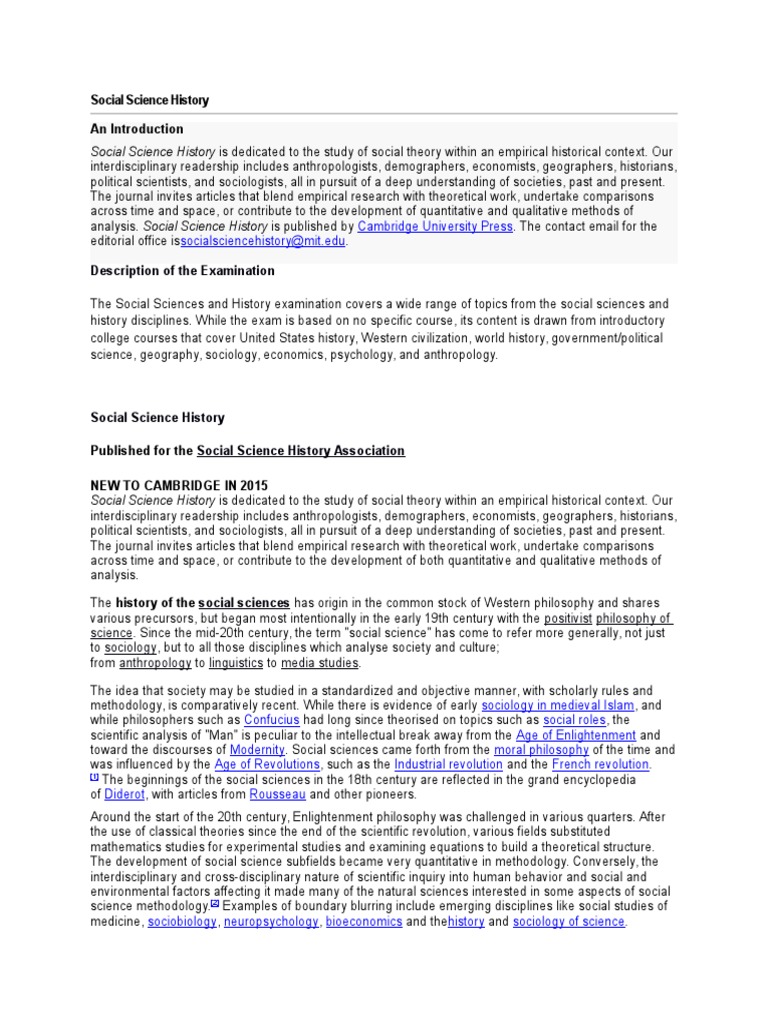 Social Science History PDF Social Science Sociology