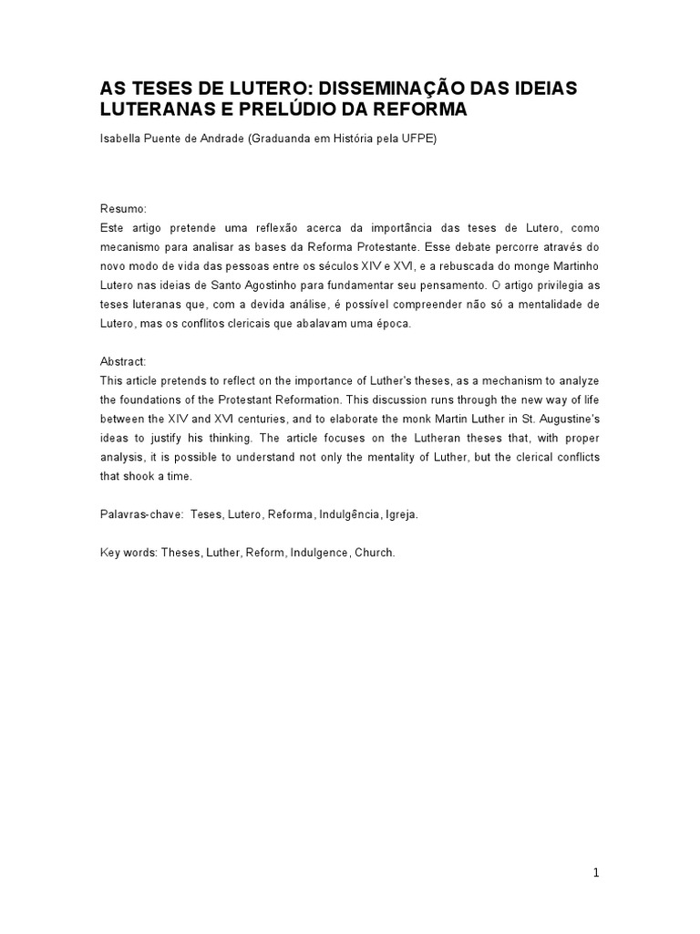 As teses de Lutero e a Reforma | PDF | Indulgência | Martinho Lutero