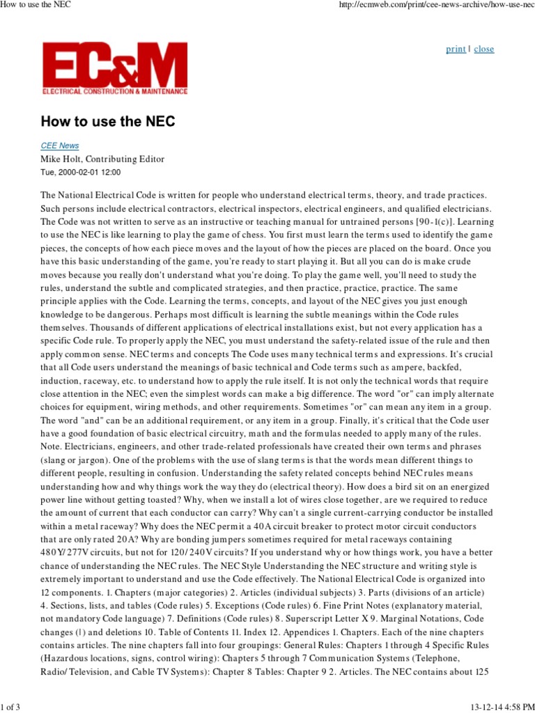 How To Use The NEC | PDF | Electrical Wiring | Electrical Engineering