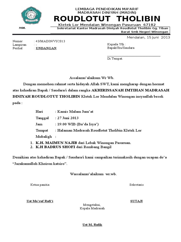Undangan Pengajian Imtihan
