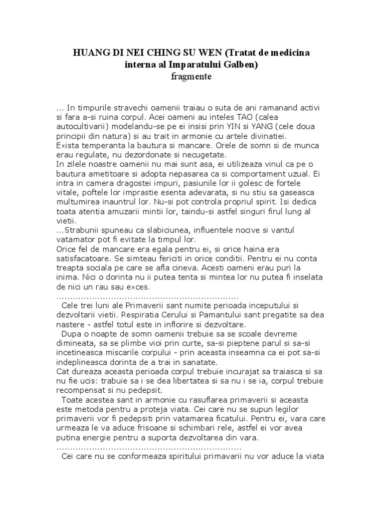 HUANG DI NEI CHING SU WEN - Tratat de Medicina Interna | PDF