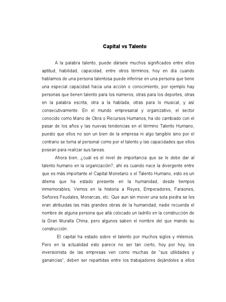 Talento Humano vs. Capital Monetario | PDF | Economias | Economía (general)