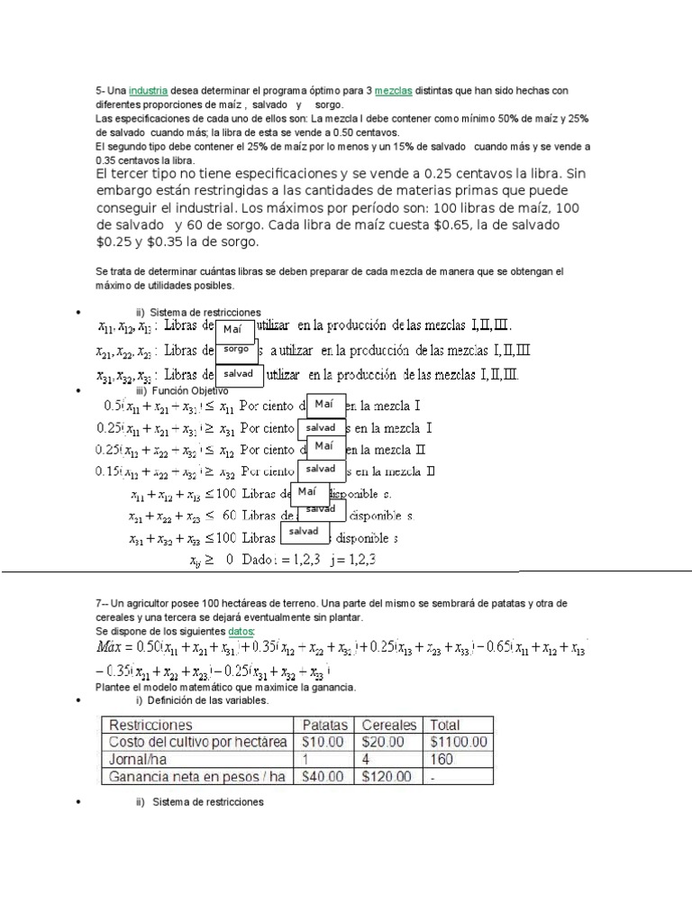 Determinación de la mezcla óptima de granos para maximizar las