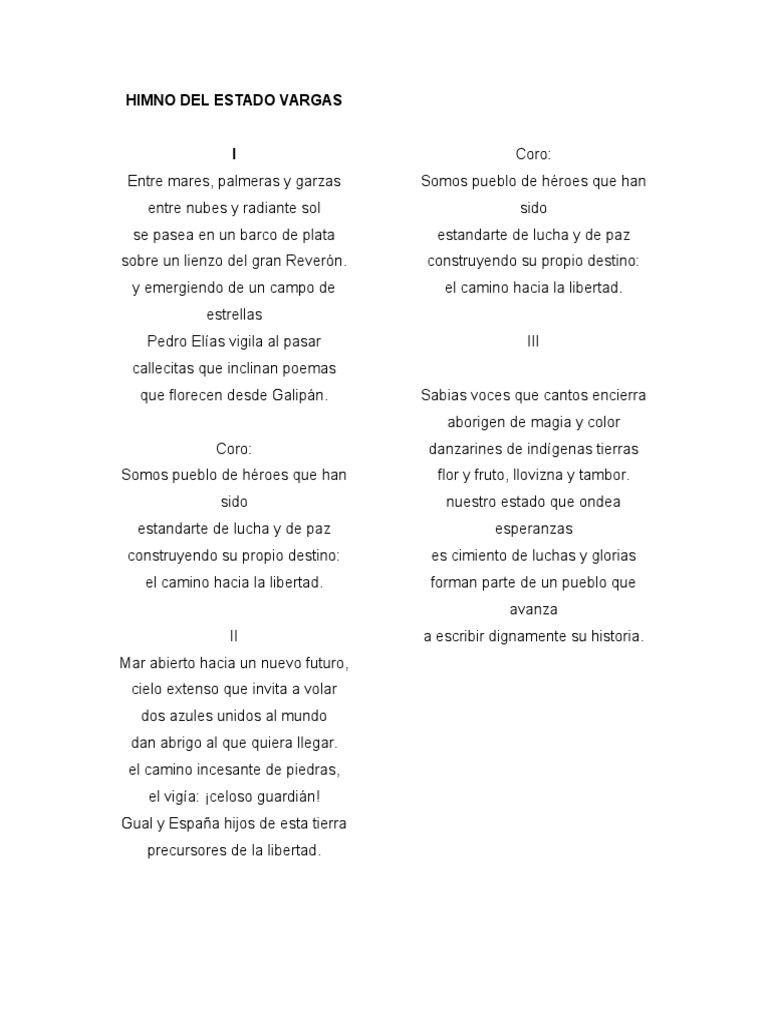Himno del Estado Vargas: Letra y Significado | PDF | Venezuela | Naturaleza