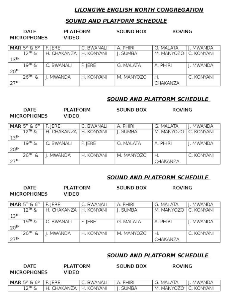 Sound and Platform Schedule-March | PDF | Sports & Recreation