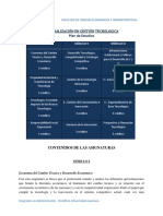 Plan de Estudios Especialización en Gestión Tecnologica