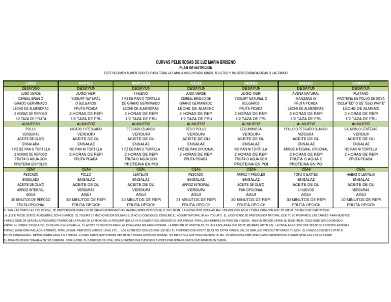 Plan de Nutricion - Curvas Peligrosas - Luz Maria Briseño | PDF ...