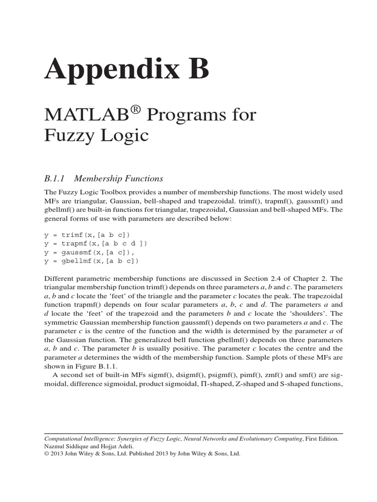 Appendix B: Matlab Programs For Fuzzy Logic | PDF | Fuzzy Logic ...