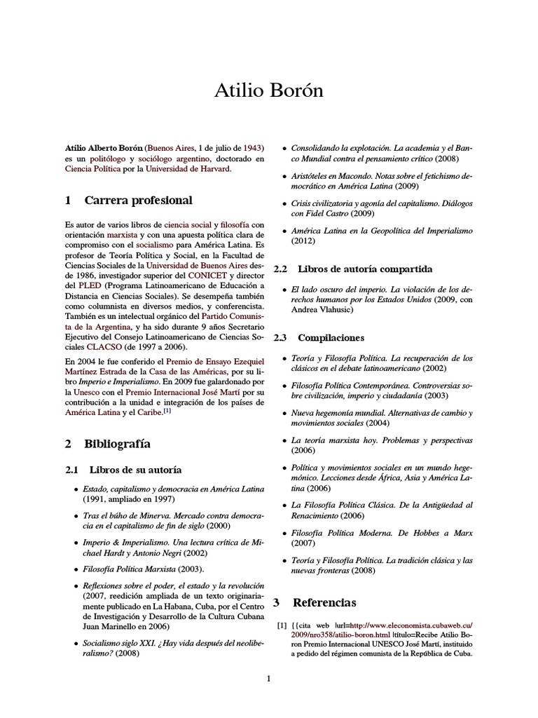 Atilio Borón: Politólogo y Sociólogo Argentino | PDF