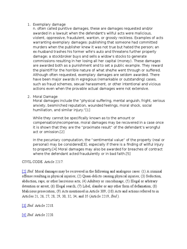 Exemplary Damage Damages Liquidated Damages