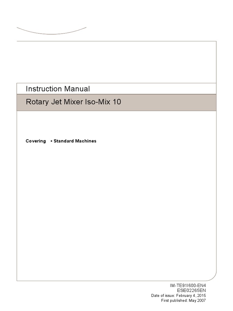 Instruction Manual Rotary Jet Mixer IsoMix 10 Covering Standard
