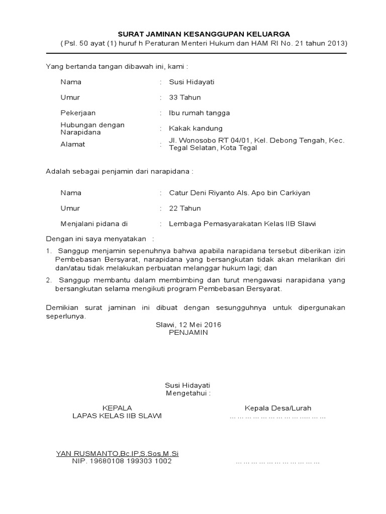 Contoh Surat Pernyataan Orang Tua Sebagai Penjamin Kumpulan Surat Penting