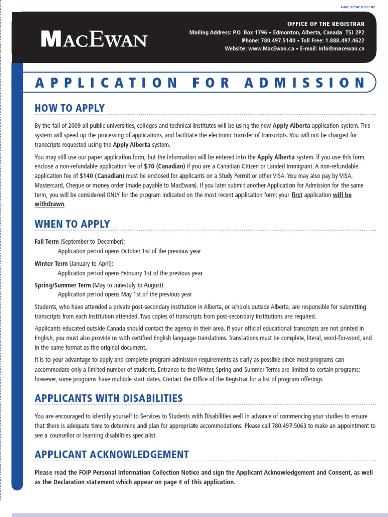 Application For Admission | PDF | First Nations | University And ...