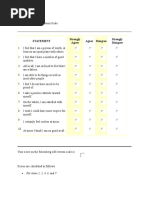 Statement Strongly Agree Agree Disagree Strongly Disagree: For Items 1, 2, 4, 6, and 7