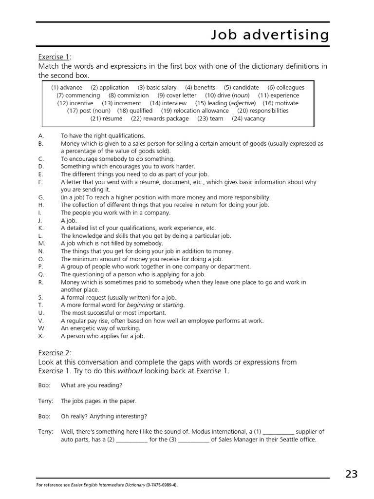 Job Advertisement Basics and Terms | PDF | Résumé | Employment