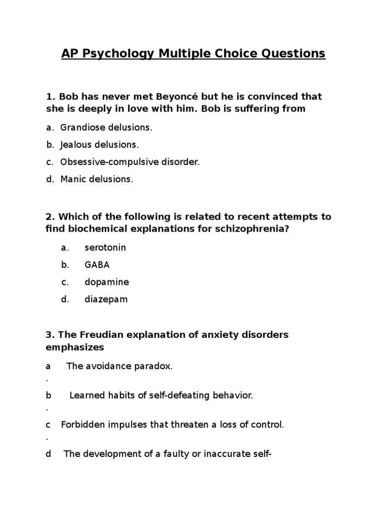 Ap Psychology Multiple Choice Questions PDF