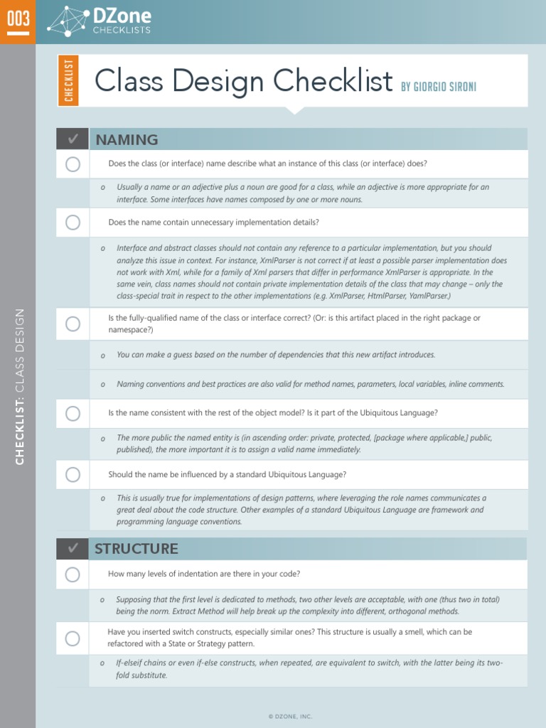 Class Design Checklist: Naming | PDF | Class (Computer Programming ...