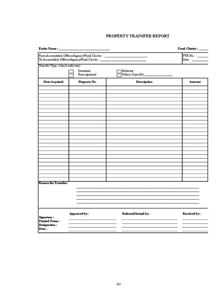 Property Transfer Report: Entity Name: - Fund Cluster | PDF
