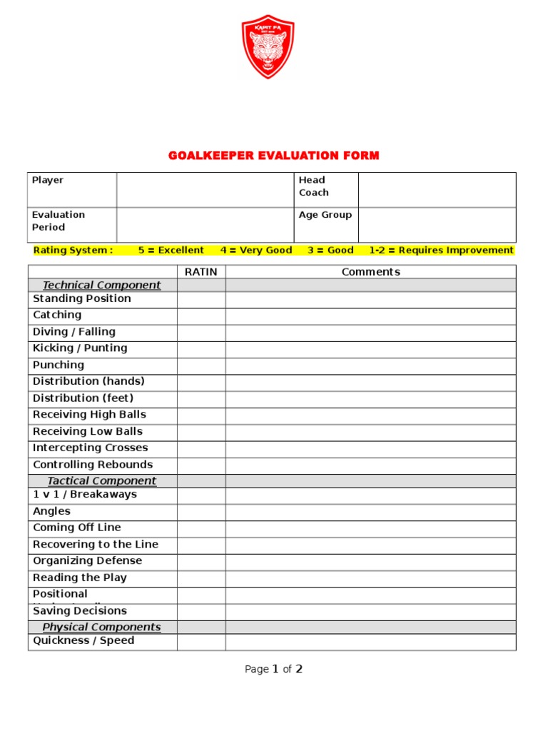 KAPIT FA Goalkeeper Evaluation Form PDF