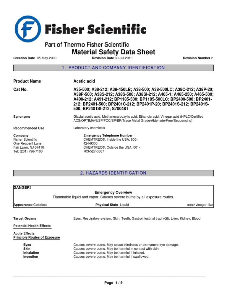 Acetic Acid MSDS PDF PDF