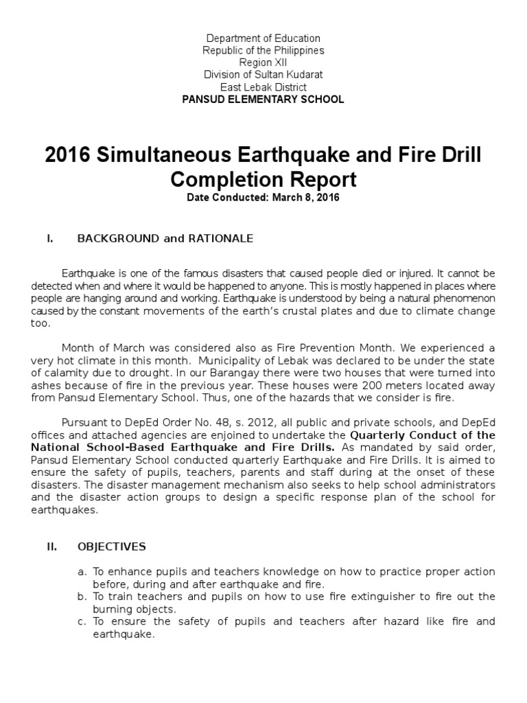 fire and earthquake drill essay