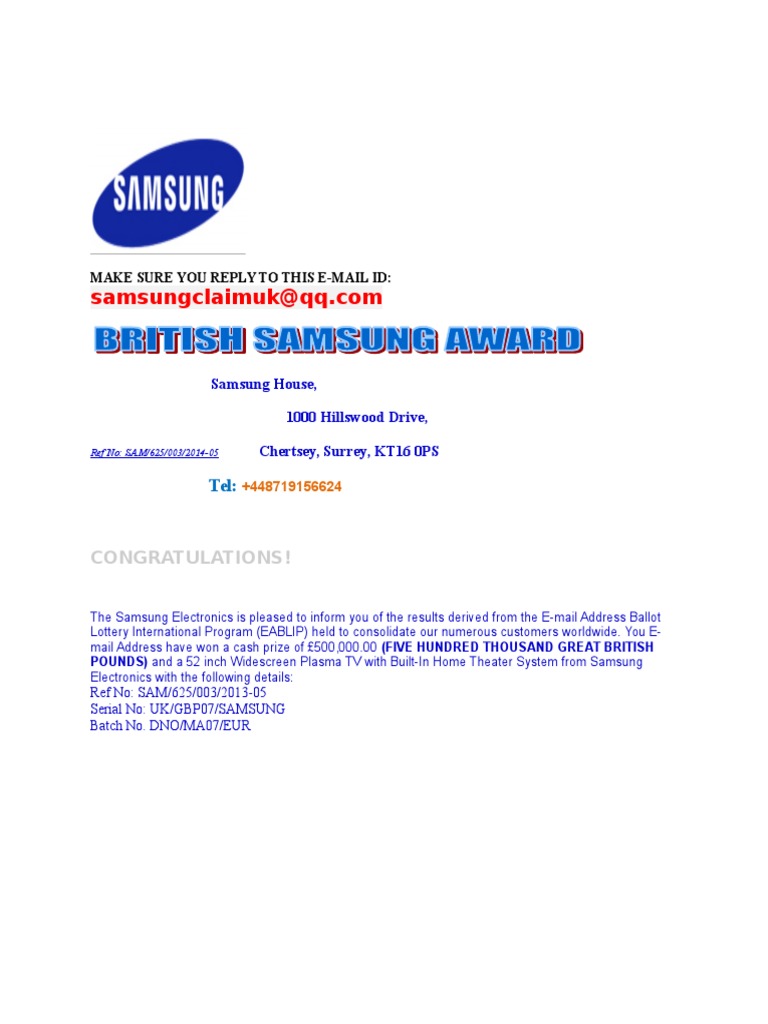 Congratulations! Samsung House, 1000 Hillswood Drive, Chertsey, Surrey